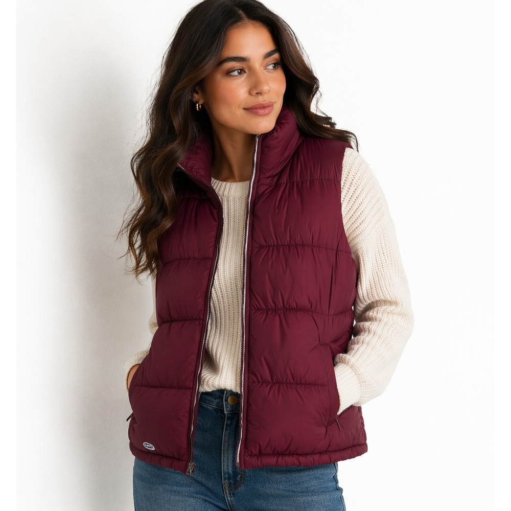Womens Old Navy Puffer Vest Burgundy Lightweight Quilted XS Casual Zip